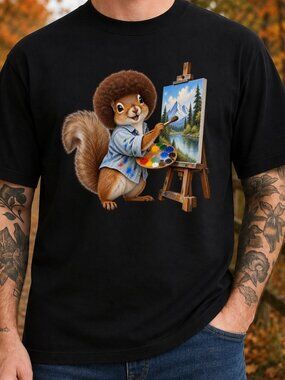 Funny Painting Squirrel TShirt Graphic Tee Adult Unisex Art Paint Animal Scene